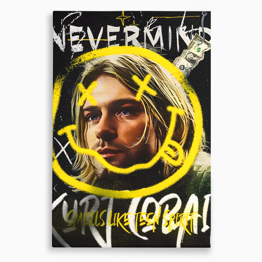 Tablou canvas cu tablou canvas cu portretul lui kurt cobain, fara rama, pe sasiu de lemn